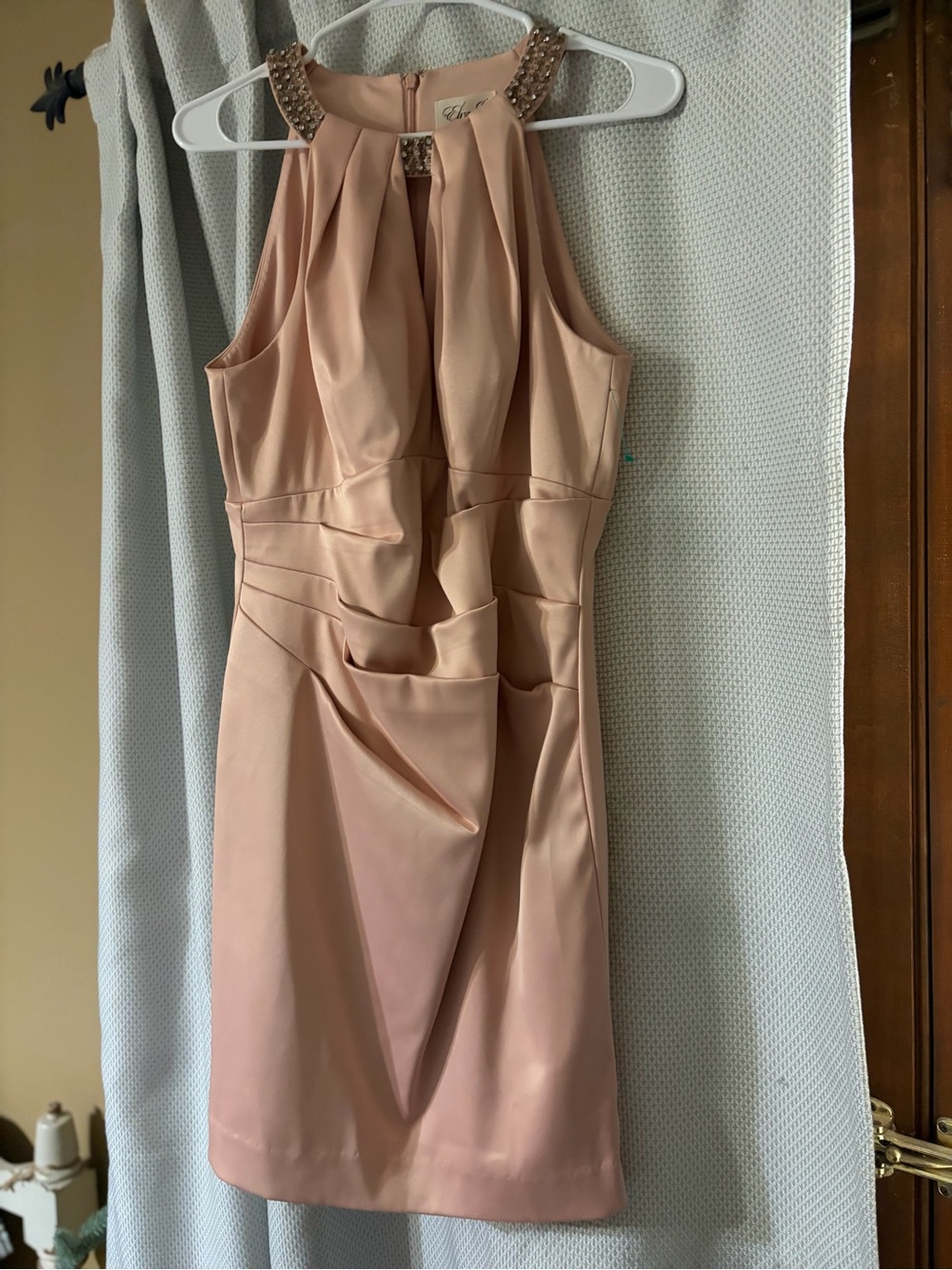 Eliza J Rose Blush Embellished Halter Midi Dress